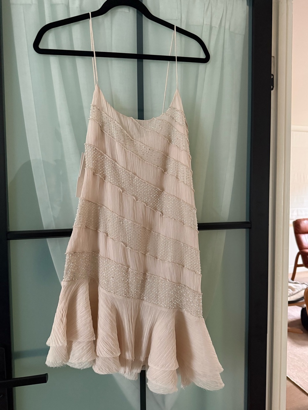 NWT Zara Spaghetti Strap Pleated Tiered Mini Dress in Blush